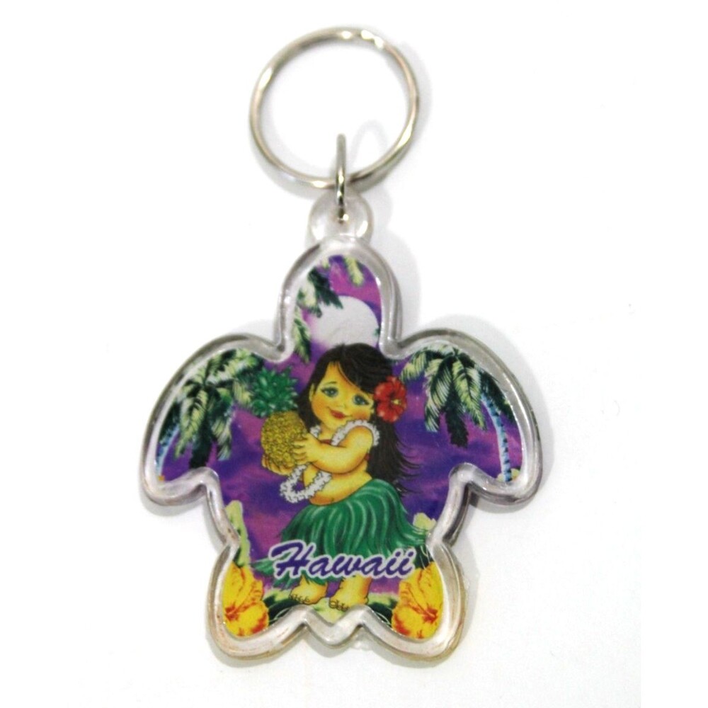 Hawaii Hula Girl Turtle Keychain Tropical Island Souvenir Key Ring Aloha Kitsch